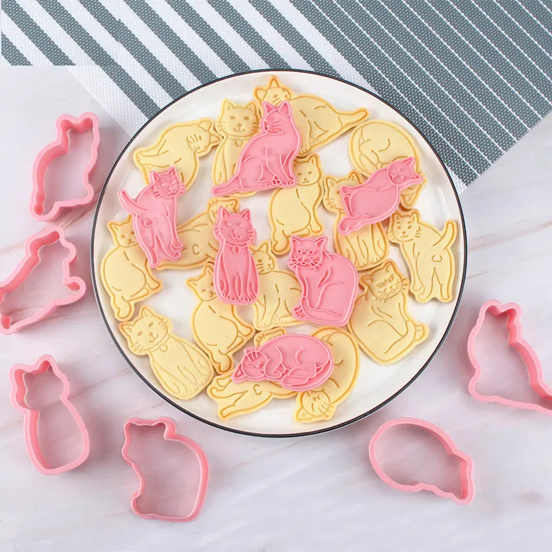 6Pcs/set pink color Animal Cookie Cutters Dog Cookie Molding Biscuit Fondant Cutters Kitchen Baking Tools