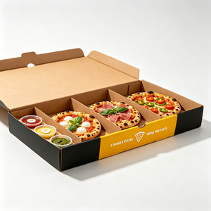 Boîte à pizza miniature personnalisée avec logo, 3 compartiments, petite boîte d'emballage en carton <span class=keywords><strong>pour</strong></span> événements de dégustation en restaurant - Product Image 4