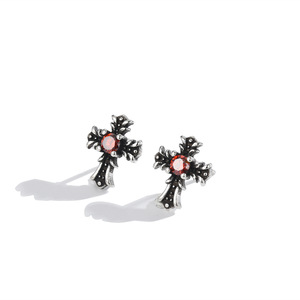 Cross <b>Stud</b> Earrings S925 Sterling Silver Red Gemstone Bezel Setting <b>For</b> <b>Men</b> Women Fashion Gift Jewelry - Product Image 2