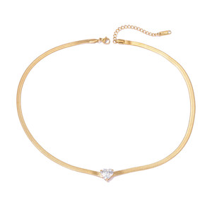Collar de Acero Inoxidable con Colgante de Corazón, Cadena Plana de Serpiente Chapada en Oro de 18K, Gargantilla de Amor con Circonitas para Mujer - Product Image 6