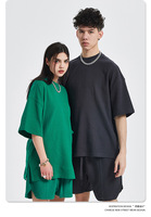 Camiseta de punto gofrado de 260 GSM para hombre, cuello redondo, manga corta, estilo urbano, con doble línea y empalmes, oversize, lisa, sin estampado