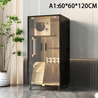 Villa pour chat en bois de luxe, grande surface, avec LED, verre trempé, ventilation, anti-poussière, respirante, pour plusieurs chats