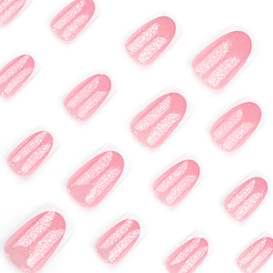<span class=keywords><strong>Faux</strong></span> ongles pré-dessinés rose nude avec pointes françaises et bords blancs, super scintillants et brillants, pour manucure rapide - Product Image 3