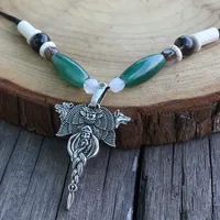 Ayı ve Kurt Doğal Yarı Değerli Taş Kolovrat Kolye, Slavdan Esinlenen Takılar, Viking Elbisesi Kadınlar İçin Tribal Takılar