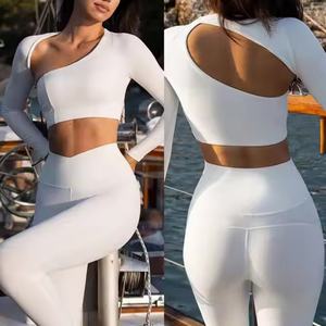 Ensemble de yoga pour femmes, haut de sport uni personnalisé, vêtements de sport respirants, leggings de sport, entraînement de fitness - Product Image 1