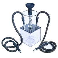 Set Narghilè Maxfree 2 Hose Hookah Cube con Doppio Tubo, Impermeabile, Resistente e Portatile per Uso Domestico (Acrilico Nero/Grigio Scuro)