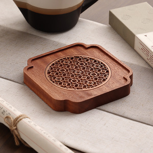 Solid Wood Dry Brewing Stand <b>Small</b> Black Walnut Wood Tea <b>Tray</b> Irregular Shape Office Desktop Use - Product Image 4