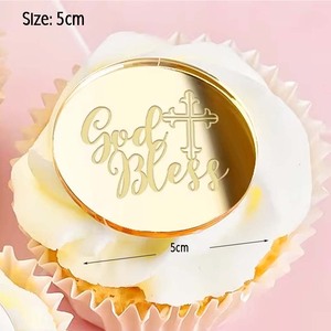 Décoration de gâteau en acrylique pour Première <span class=keywords><strong>Communion</strong></span>, motif ange et croix, pour gâteaux et desserts, idéale pour baby shower et fêtes de baptême, avec inscription « Dieu bénisse » - Product Image 2