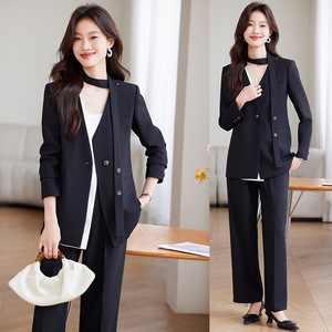 Women's Suit Set Solid Color Asymmetry Design Anti-Wrinkle Polyester Two-Piece Professional Casual Wear Spring Autumn - Product Image 1