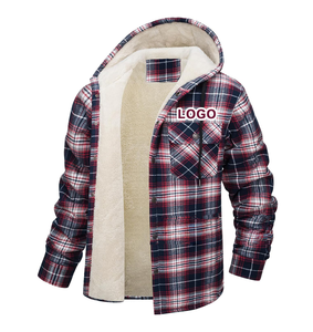Chaqueta <span class=keywords><strong>de</strong></span> algodón a <span class=keywords><strong>cuadros</strong></span> acolchada para hombre con logotipo personalizado, forro polar Sherpa, con capucha, estilo franela, chaqueta <span class=keywords><strong>de</strong></span> invierno con cremallera completa - Product Image 1