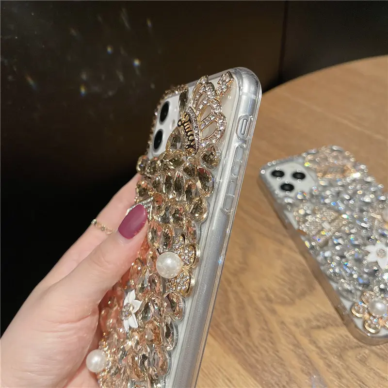 Creatieve Luxe Crown Bag Diamant Telefoon Case Strass Mobiele Covers Voor Iphone 15 Samsung S22 S23 Note 20