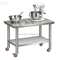Table à manger en acier inoxydable directement de l'usine, plan de travail de cuisine commerciale, réglable sous les étagères extérieures et de salle à manger