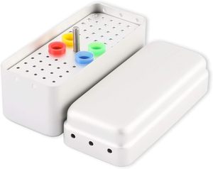 Bloques para fresas dentales autoclavables, 60 orificios, para desinfección de fresas de diamante, con caja organizadora de aluminio con tapa medible - Product Image 1