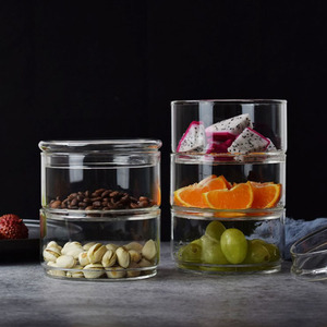 <b>Glass</b> Food Storage <b>Container</b> With Lid Stackable Cylinder Heat Resistant <b>Glass</b> For Picnic And Child Use - Product Image 2