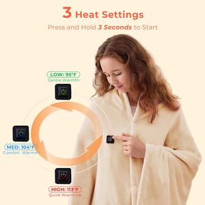 Coperta Riscaldante USB per Adulti, 3 Livelli e 8 Zone di Riscaldamento, Scialle Elettrico per Interni ed Esterni, Beige - Product Image 2