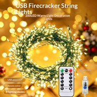 Lumières LED en forme de pétard, fil de cuivre, fil vert, télécommande, alimentation USB, décoration de Noël, éclairage festif de cour