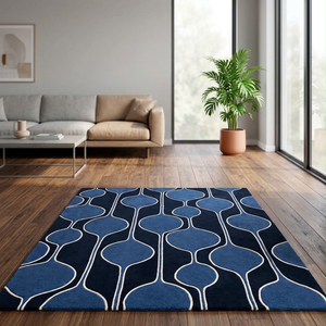 Alfombra Tejida a Mano con Diseño Geométrico Oceánico Profundo – Alfombra Moderna de Diseño Abstracto Azul - Product Image 4