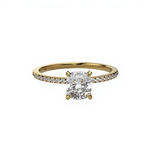แหวนหมั้นเพชรทรงรีเคลือบทอง 18K 14K หรูหรา ประดับเพชรทรงกลมเจียระไนแบบเหลี่ยมเพชรพลอยจากห้องปฏิบัติการ - Product Image 1