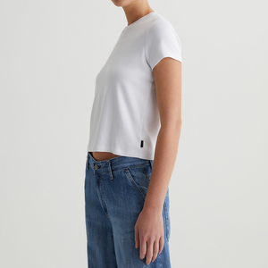 Phụ Nữ Của Cắ<span class=keywords><strong>t</strong></span> Crewneck Bé Sườn Tee Đúng Trắng Bông Pha Trộn Ngắn Tay Áo Hàng Đầu Bán Buôn - Product Image 3