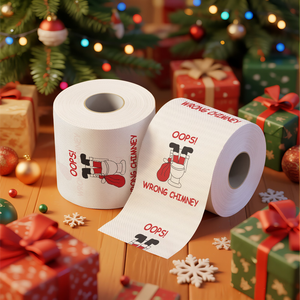 <span class=keywords><strong>Papier</strong></span> <span class=keywords><strong>toilette</strong></span> jetable doux imprimé avec un motif de Noël créatif et humoristique : un Père Noël qui tombe dans les toilettes - Product Image 1