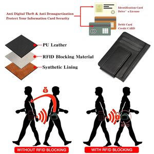 Men's Handmade Black Card Holder Mens Magnetic Moneyclip PU Leather Wallet Complete for Men Slim Money Clips Leather Wallets - Product Image 6