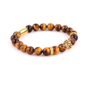 Vnox — Bracelet en forme de tête de Lion pour hommes, bijou perlé et élastique de haute qualité en acier inoxydable 316L, Logo personnalisé en pierre naturelle - Product Image 3