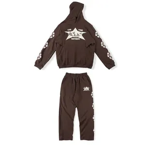 Manufacturers For Customs Clothes Custom Puff Print Logo Hoodie Set Unisex Vintage Sweatsuit Mens Tracksuits Jogger Hoddie