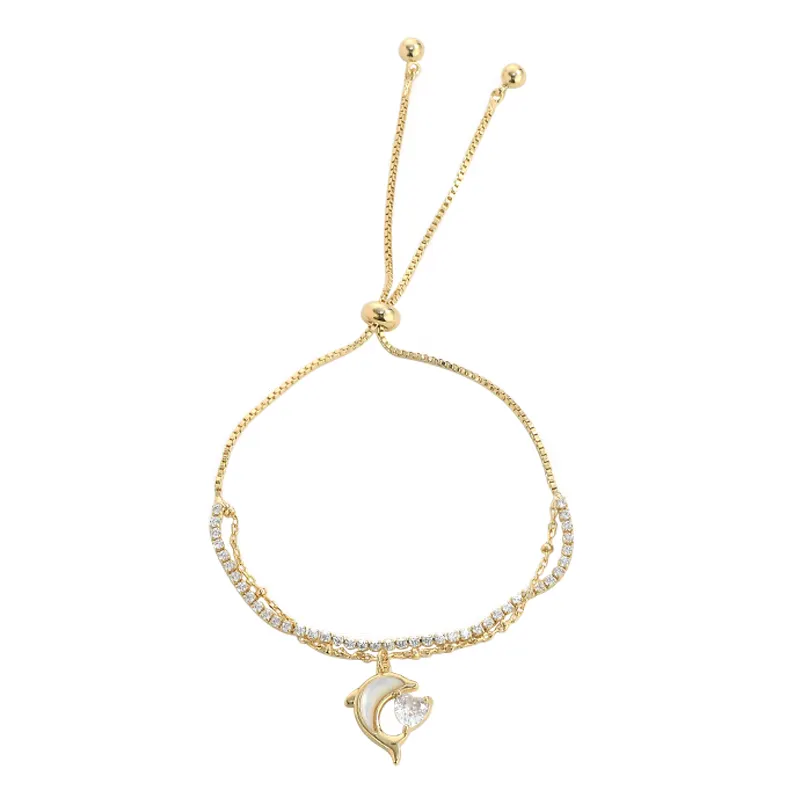 Sl61532 or électrolytique micro-encart zircon tempérament femme main bijoux fritillaire dauphin bracelet ins vent main bijoux