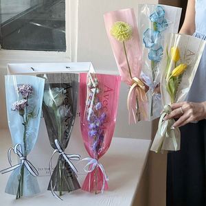 Sac d'emballage en plastique tendance pour fleurs, bouquet unique et boîte complète, vente en gros, tube droit pour emballage de fleur unique - Product Image 4