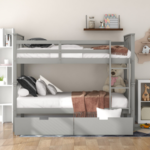 Full Over Full <b>Bunk</b> <b>Bed</b> With Drawers And <b>Ladder</b> Gray Kids Bedroom Furniture - Product Image 2