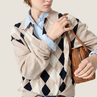 Pull en cachemire jacquard de luxe pour femme, design personnalisé, logo, élégant, vintage, motif Argyle, avec demi-fermeture éclair