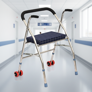 Canne à quatre pieds en acier inoxydable robuste et durable, pliable avec siège et roues, aide à la marche pour personnes âgées, rééducation après un AVC - Product Image 6