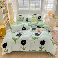 Parure de lit 4 pièces : 1 drap, 2 taies d'oreiller, 1 housse de couette – Grande taille (Queen/King) – Housse de couette douce et épaisse