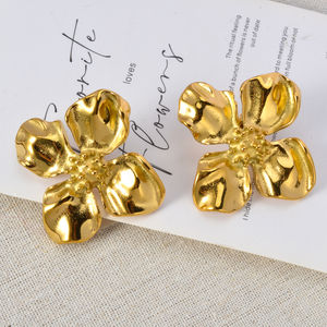 Pendientes Vintage Pop Estéreo con Doble Flor Chapados en Oro, de Latón, para Banquete, Boda, Compromiso, Fiesta, Venta al por Mayor para Mujer - Product Image 4