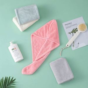 Wholesale Super Absorbent Microfiber Bath Dry Hat Cap Head <b>Wrap</b> Turban Hair Drying Towels With Button for Women - Product Image 5
