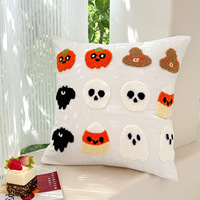 Housse de coussin décorative en polyester tufté, motif citrouille fantôme de dessin animé, style européen, résistante à la décoloration, pour Halloween, fêtes et décoration intérieure