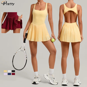 Plus Size Custom LOGO Gym Fitness Wear Womens Clothing Open Back Pleated Skirt Workout Golf Tennis Dress for Women Sportswear