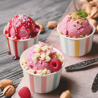 Vaso desechable impermeable de pared simple para helado con cuchara y tapa para máquina expendedora, logotipo personalizado, 4 oz