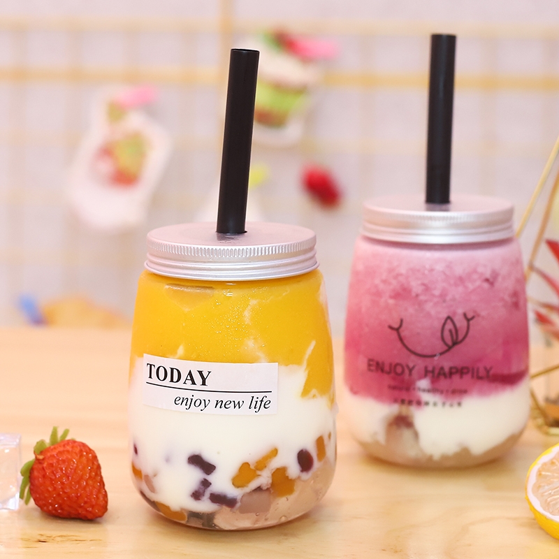 350ml, 500ml U shape Empty Plastic Bottle Transparent Boba Tea PET beverage Bottles with lid