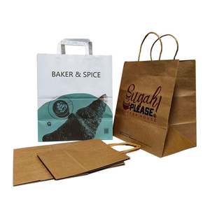 Sac en papier personnalisé avec logo imprimé, sac à emporter de haute qualité avec votre propre marque, emballage avec poignée pour expédition de nourriture et de cadeaux - Product Image 2