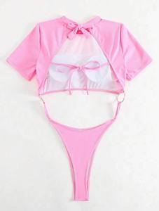 2024 Custom Logo Women's High Cut <strong>One</strong> <strong>Piece</strong> Seamless Swimwear High Neck QUICK DRY Brazilian Swimsuit <strong>G</strong> <strong>String</strong> Thong Bikini - Product Image 4