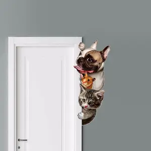 3D仿真猫狗墙贴客厅入口转角装饰贴纸宠物店可拆卸防水壁纸