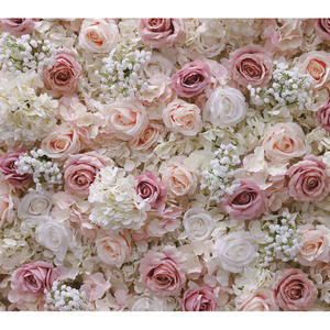 Mur de fleurs artificielles pour mariage, toile de fond 3D 8ft x 8ft, panneau enroulable, roses en tissu blanc et gypsophile rose - Product Image 3