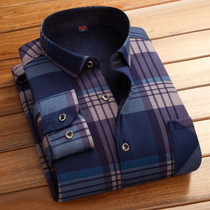 Camicia calda da <span class=keywords><strong>uomo</strong></span> di alta qualità autunno e inverno a maniche lunghe Plaid camicia di mezza età Casual - Product Image 1