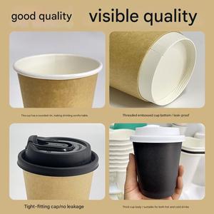 <b>Custom</b> Biodegradable Disposable Coffee <b>Cup</b> 6oz 8oz 12oz 16oz Double Wall Kraft Paper Hot Tea <b>Cup</b> With Lids - Product Image 3