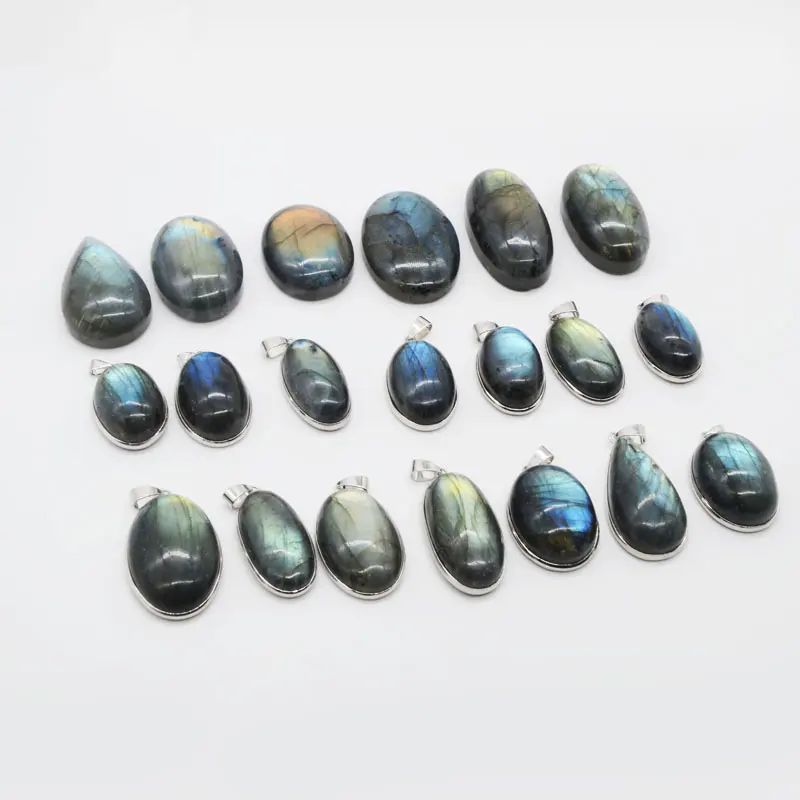 Aita 2023 stone natural quartz oval drop Glossy 30mm Labradorite pendant for necklace jewelry wholesale stone