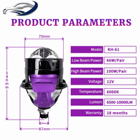 Module de rétrofit de lentille de phare de projecteur LED double direct mini 2,5 pouces 6000K 12V