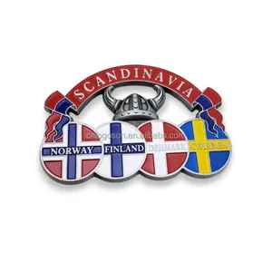 Imanes de Metal personalizados para tienda de souvenirs, diseño de Noruega escandinava, novedad de 2023
