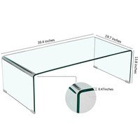 Meuble minimaliste, Center de salon, luxe, cascade rectangulaire 12mm, Table basse en verre trempé transparent