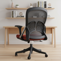 Chaise de bureau ergonomique à dossier moyen en tissu, avec coussin rouge, accoudoirs fixes et pivotante, idéale pour le télétravail – Vente directe usine